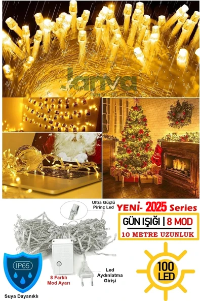 Janva 10 Metre 100 Ledli Dekor Lambası Günışığı Fişli Prize Tak Çalıştır Çok Fonksiyonlu Yılbaşı Peri Çam ürün görseli 1