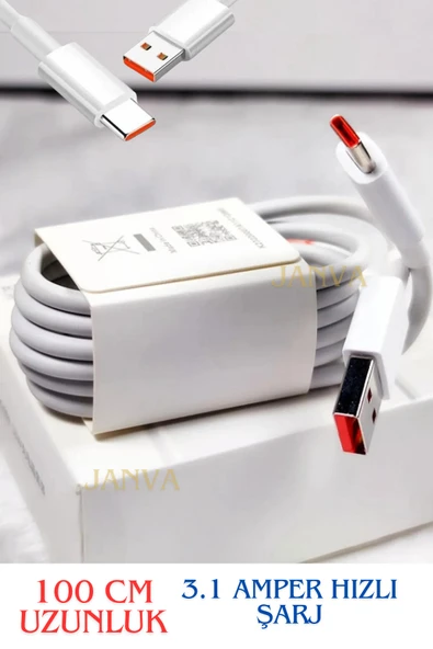 Janva Xıaomi Type-c Android Uyumlu Hızlı Şarj Kablosu 100 cm 3.1 A Redmi K30 K40 Pro Poco Mi 9 11 10 Pro ürün görseli 1