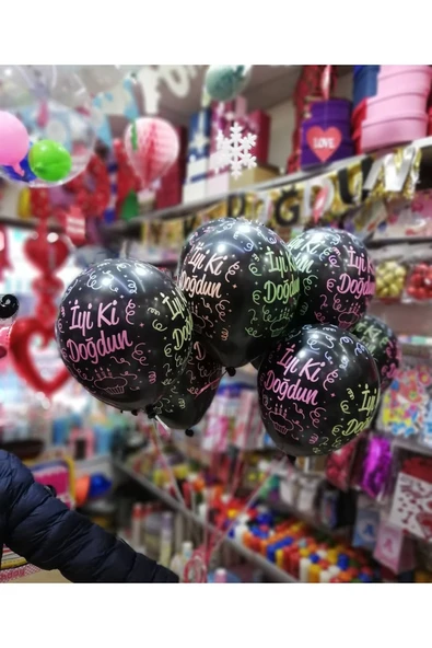 Janva 10 adet siyah balon iyiki doğdun yazılı doğum günü ürün görseli 1