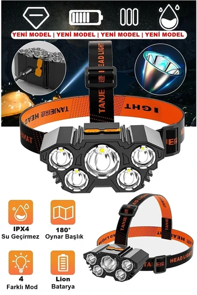 Janva Usb Şarjlı 150w Ultra Güçlü Led Şarjlı 5 Led 5x Cree Led Kafa Feneri Avcı Feneri Balıkçı Kamp Feneri ürün görseli 1