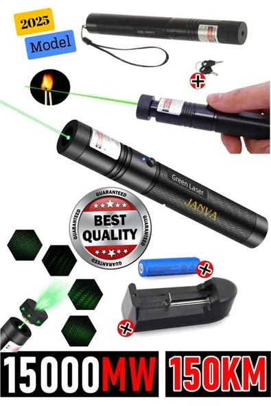 Janva Şarjlı Turbo Yeşil Lazer Pointer Kibrit Yakabilen 15000 Mv Güç 150km Green Laser ürün görseli 1