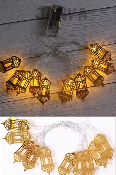 Janva Ramazan Ayı Namaz Köşesi Metal Gold Led Pilli Kandil Dini Sembollü Süsleme Dekor Işığı Led Ambiyans ürün görseli 1