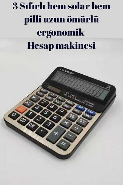 Janva Hesap Makinesi Profosyonel Muhasebeci Market İşyeri 3 Sıfırlı Solar ve Pilli 14 Haneli ürün görseli 1