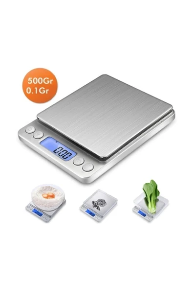 Dijital Hassas Tartı 500gr/0.1gr, Mutfak Terazisi, Gümüş Renkli ürün görseli 1