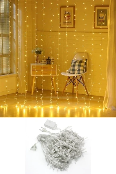 xsir 3x2 Metre 192 Ledli 12 Saçaklı Perde Led Işıklar Animasyonlu Kumandalı Fişli - Günışığı ürün görseli 1