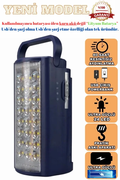 Janva 24 Led Ultra Güçlü Şarjlı Işıldak Powerbank El Feneri Kamp Masa Piknik Çadır Lambası "Lityum Pilli" ürün görseli 1