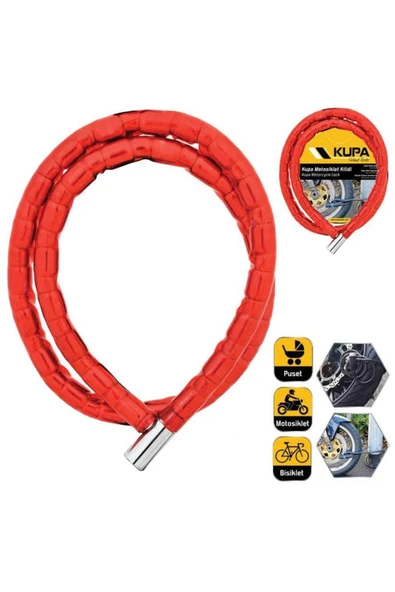 Kupa Vinil Kaplı Çelik Kablolu Esnek Motosiklet Kilidi - 22 mm - 150 cm. ürün görseli 1