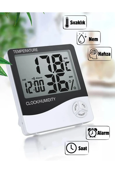 Janva Dijital Oda Termometresi Sıcaklık Ve Nem Ölçer Masa Saati Alarm ürün görseli 1