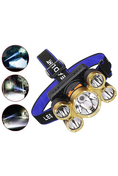 Janva Rc-51 Şarjlı 5 Led 5x T6 Cree Led 36000 Lümen Profosyonel Kafa Feneri Lambası 4 Modlu Bisiklet ürün görseli 1