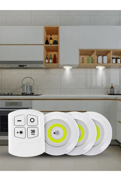 Janva 3 Watt Uzaktan Kumandalı Yapışkanlı Kablosuz Pilli Led 3'lü Spot Led Lamba ürün görseli 1