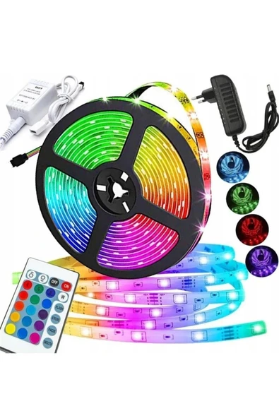 Janva 3 Çipli Rgb Şerit Led Iç Ve Dış Mekan 5 Metre Set Tak Çalıştır 16 Renk Kumandalı Adaptörlü ürün görseli 1