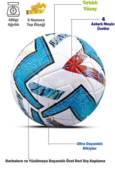 Janva Pompalı FİFA G9 Şampiyonlar Ligi Özel Tasarımı Futbol Topu Lazer Kesim 400 gram 1.Kalite Maç Topu ürün görseli 1