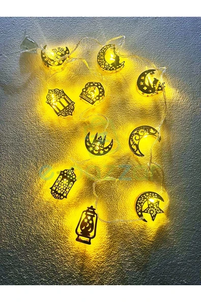10 Model 2,5 Metre Gold Metal Kandil Ay Yıldız Minare Ramazan Konsept Süsleme 220v Fişli Led Işık ürün görseli 1