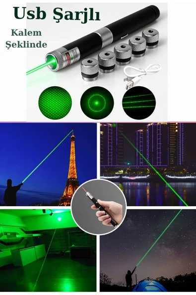 Janva Usb Şarjlı Voltran Yeşil Lazer Kalem Başlıklı Yeşil Lazer Pointer Turbo Işın Yeşil Laser Pointer ürün görseli 1