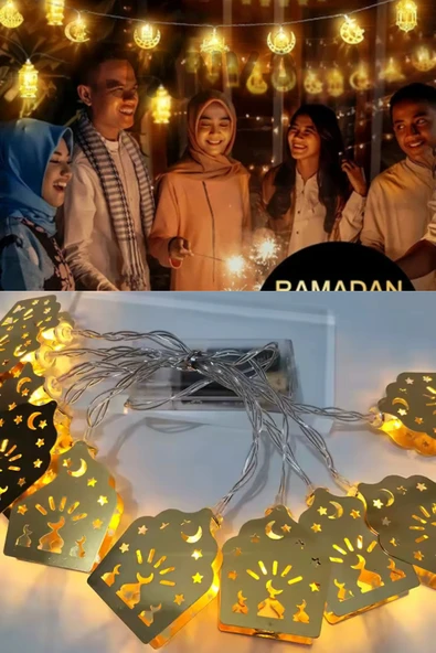 Janva Ramazan Ayı Namaz Köşesi Metal Gold Led Pilli Kandil Dini Sembollü Süsleme Dekor Işığı Led Ambiyans ürün görseli 1