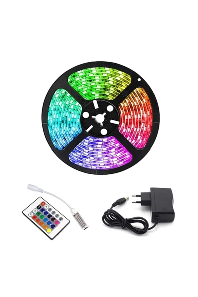 SHAVER Şerit Led 5 Mt 300 Led Kumandalı 16 Renkli Silikon Yapışkanlı Adaptörlü Iç Ve Dış Mekan Aydınlatma ürün görseli 1