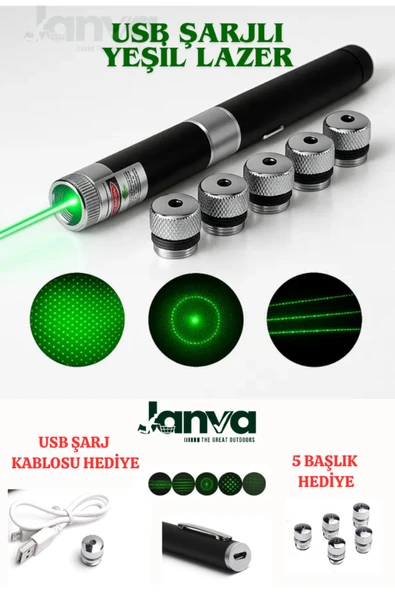 Janva Usb Şarjlı Ultra Yeşil Lazer Kalem Başlıklı Yeşil Lazer Pointer Turbo Işın Yeşil Laser Pointer ürün görseli 1