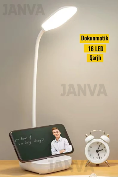 Janva Kablosuz Şarjlı Dokunmatik 16 LED Masa Lambası Ders Çalışma Okuma Işığı Dimmer Ayarlı ürün görseli 1