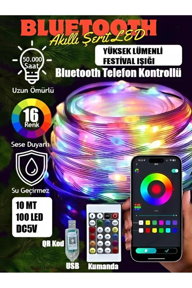 Janva 10 mt Akıllı Led Işık Bluetooth Telefon Kontrolü Su Geçirmez Sese Duyarlı Ev Bahçe Aydınlatma Süsü ürün görseli 1