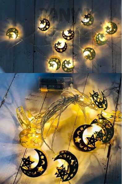 Janva Ramazan Ayı Namaz Köşesi Metal Gold Led Pilli Kandil Dini Sembollü Süsleme Dekor Işığı Led Ambiyans ürün görseli 1