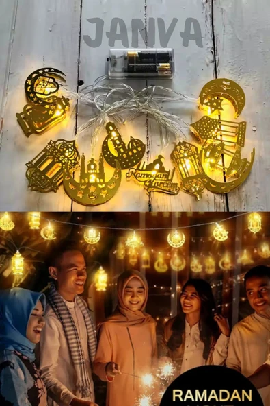 Janva Ramazan Ayı Namaz Köşesi Metal Gold Led Pilli Kandil Dini Sembollü Süsleme Dekor Işığı Led Ambiyans ürün görseli 1