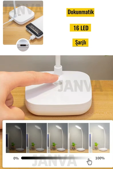 Janva Şarjlı Dokunmatik 20 Led  Flexible Masa Lambası Beyaz ürün görseli 1