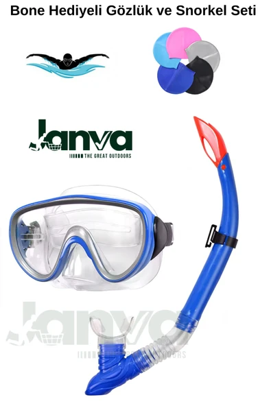 Janva Deniz Havuz Yüzme Seti Gözlük ve Snorkel Seti Bone Hediyeli (3 Parça) ürün görseli 1