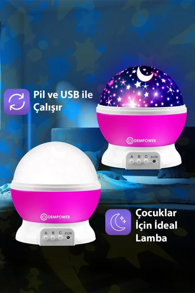 Janva Küre Renkli Yıldızlı Gökyüzü Projeksiyon Gece Lambası Pembe ürün görseli 1