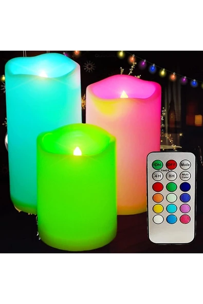 Kuzey Led Remote Control Electronic Candle Kumandalı Renkli Işıklı Mum 3lü Set Küçük Orta Büyük Işıklı Mum ürün görseli 1
