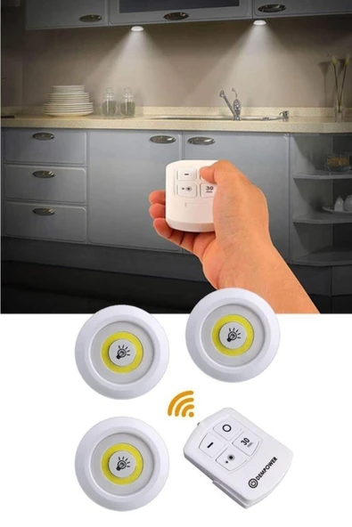 Janva 3'lü Uzaktan Kumandalı Yapışkanlı Kablosuz Led Spot Lambalar ürün görseli 1