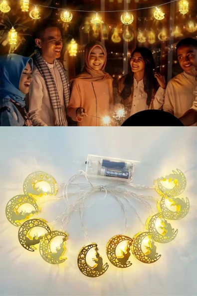 Janva Ramazan Ayı Namaz Köşesi Metal Gold Led Pilli Kandil Dini Sembollü Süsleme Dekor Işığı Led Ambiyans ürün görseli 1