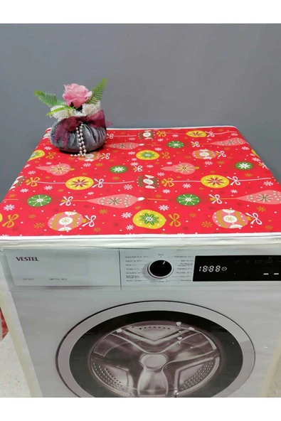 KIRMIZI YENİ YIL DESENLİ DUCK KUMAŞ ÇAMAŞIR VE KURUTMA MAKİNESİ ÖRTÜSÜ 120X60CM ürün görseli 1