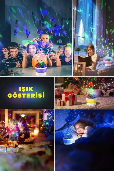 Janva Gece Lambası Tavana Işık Yansıtan Dönen Yıldız Ay Projeksiyon Çocuk ve Genç Odası Lamba Işık Küresi ürün görseli 1