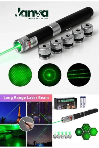 Janva 5 Başlıklı Yeşil Lazer Pointer Pilli 50 Km Etkili (5 Başlıklı) ürün görseli 1