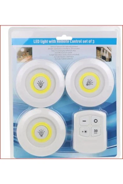 Uzaktan Kumandalı Yapışkanlı 3'lü Led Spot Lamba ürün görseli 1