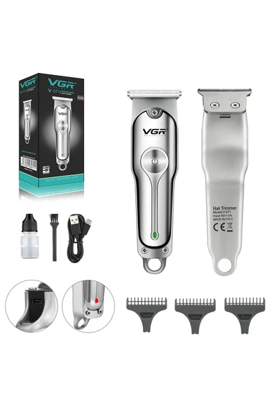 VGR 1-3 SAÇ SAKAL TIRAŞ MAKİNESİ MİNİ ŞARJLI METAL PROFESYONEL VGR V-071 Kuru Saç-Sakal Şarjlı Yok Gri ürün görseli 1