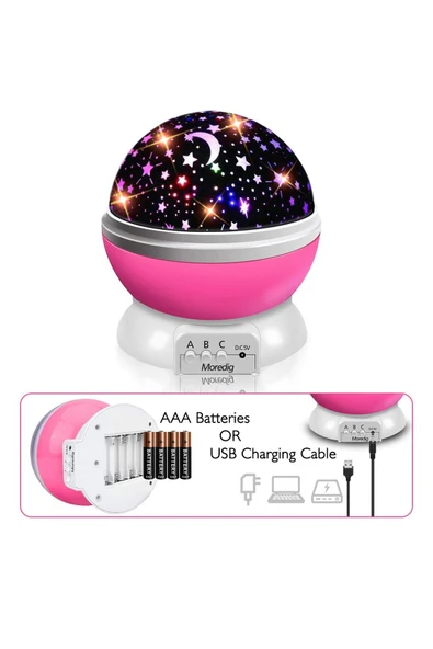 Janva Dönen Renkli Gece Lambası Pembe - Resim 4
