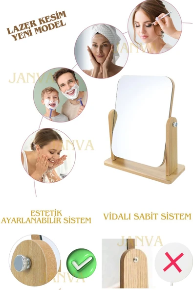 Janva El Aynası Masa Aynası Makyaj Aynası Ayarlanabilir Kare Makeup Mirror Ahşap ürün görseli 1
