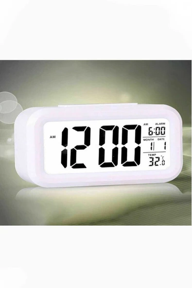 Yeni Nesil Lcd Işıklı Sensörlü Termometreli Alarmlı Dijital Masa Saati Pil ürün görseli 1