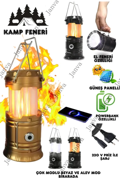 SHAVER Calido Şarj Edilebilir Güneş Enerjili Taşınabilir Fener Alev Kamp Feneri Led El Feneri ürün görseli 1