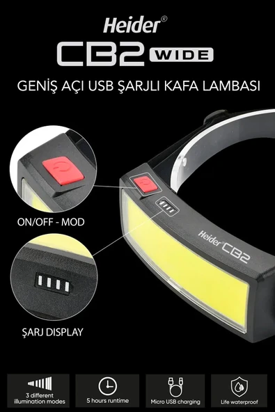 Janva CB2 Wide USB Şarjlı Geniş Açı Kafa Lambası - 5 Yıl Garantili- CE ve RoHS belgeli ürün görseli 1