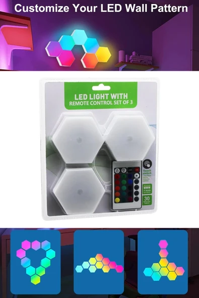 ProowL 3lü Uzaktan Kumandalı RGB LED Paneller, Altıgen LED Duvar Işıkları Oyun Duvar Paneli Dokunmatik ürün görseli 1