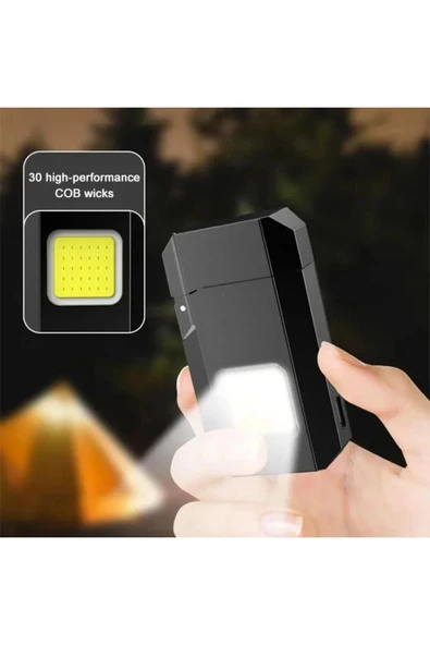 Janva Gazsız Rezistanslı Elektrikli Usb Şarjlı Çakmak  Mini Cob El Fenerli 2 ın 1 Mini Projektörlü Çakmak ürün görseli 1
