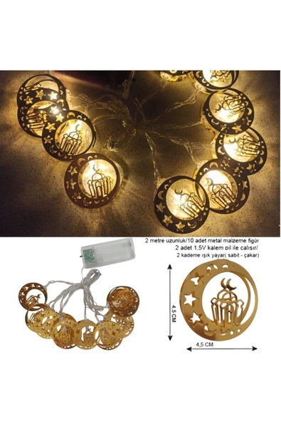 xsir Hilal Içinde Cami Şerefesi Ramazan Temalı 10 Metal Ampullü Pilli Gün Işığı Led Işık 2 Mt ürün görseli 1