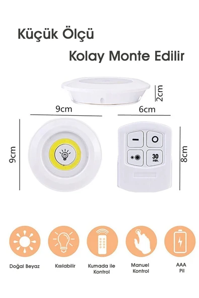 xsir Minimalist Mutfak Dolap İçi Spot Lamba Şık Tasarım 3'lü Beyaz Kumandalı Pilli Lambader ürün görseli 1