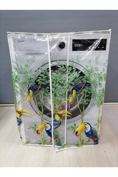 Yeşil Papağan Desenli Şeffaf Çamaşır Makinesi Örtüsü (0,18 MM KALINLIĞINDA) ürün görseli 1