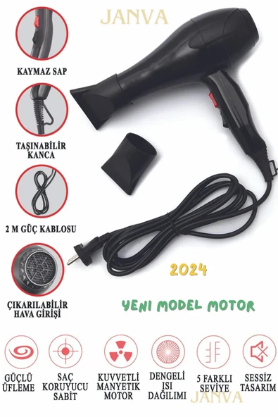 Janva 5600 Profesyonel Turbo Siyah Isı Hız Saç Kurutma Fön Makinesi Düzleştirici ürün görseli 1