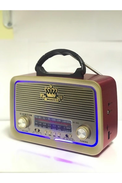 teknotrust Rt-301 Nostaljik Görünümlü Bluetoothlu Mp3 Çalar Radyo Müzik Kutusu Kırmızı ürün görseli 1