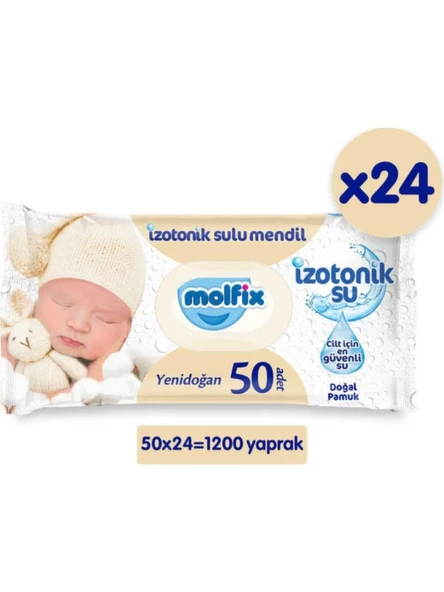 Molfix İzotonik Sulu Yenidoğan 50 Yaprak 24'lü Paket Islak Mendil ürün görseli 1