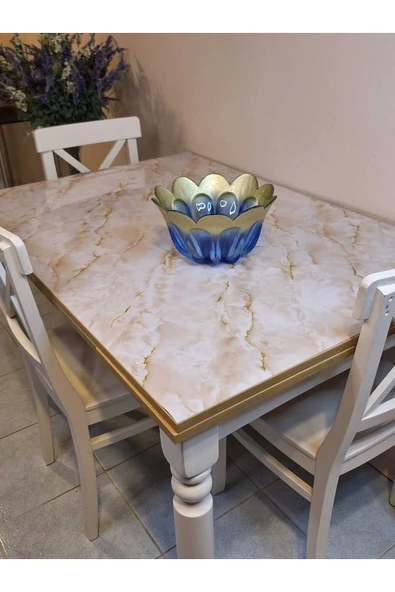 Kalın PVC Masa Koruyucu – 1.2 mm Mika Örtü, 80 cm En, Mermer Desen ürün görseli 1